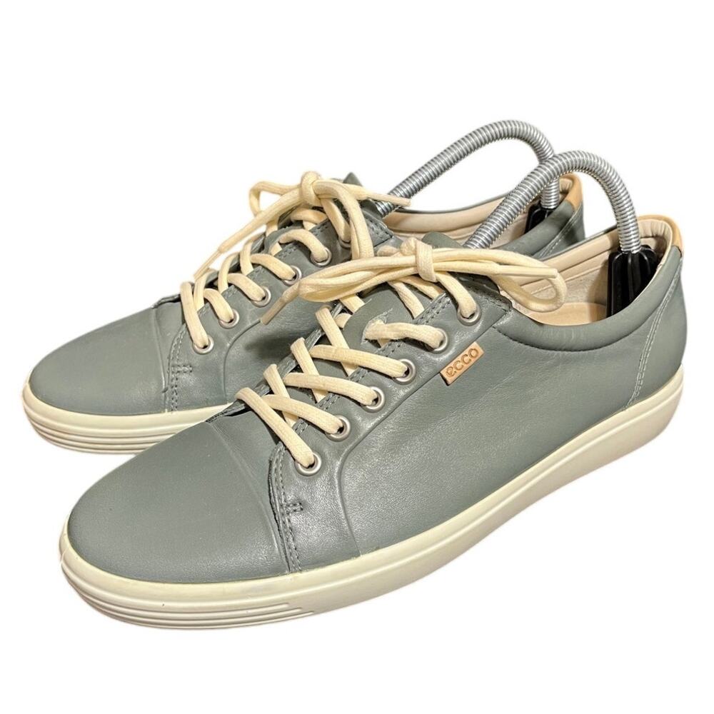 Ecco Women's Soft 7 Leather Sneaker Comfort Shoe Lace Up Teal Blue Size 41 US 11